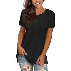 Women's‎ Black Loose Fit T-shirts Short Sleeve Summer Tops Casual for Summer